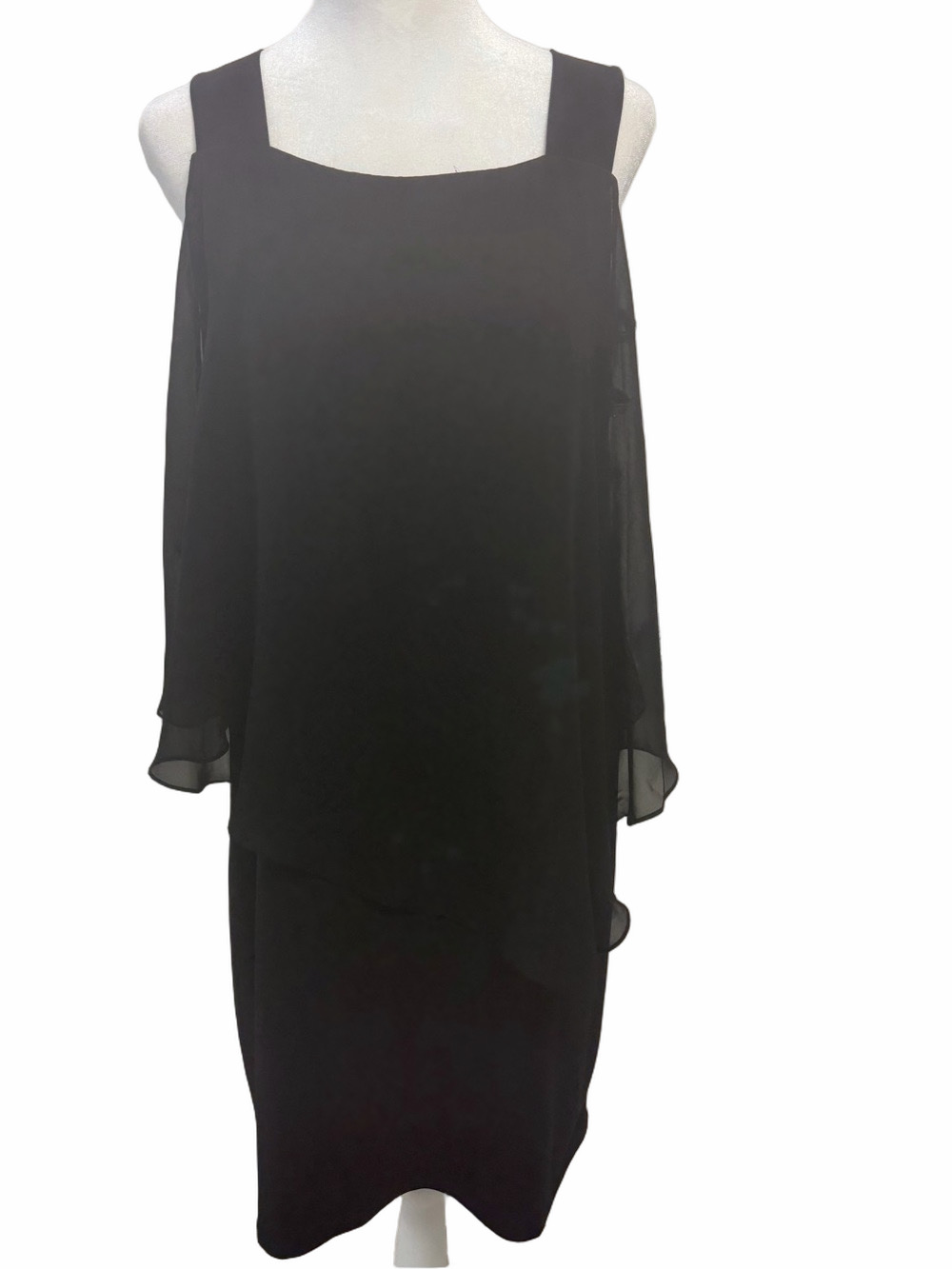 JBS Women Black Cold Shoulder Tiered Chiffon Rhinestone Dress 14W